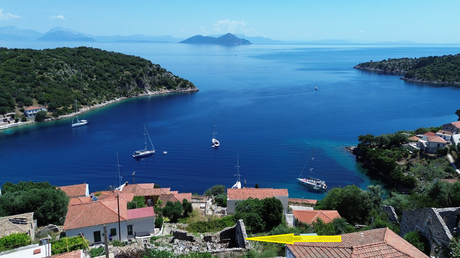 Aerial view and location of ruin for sale in Ithaca Greece, Kioni