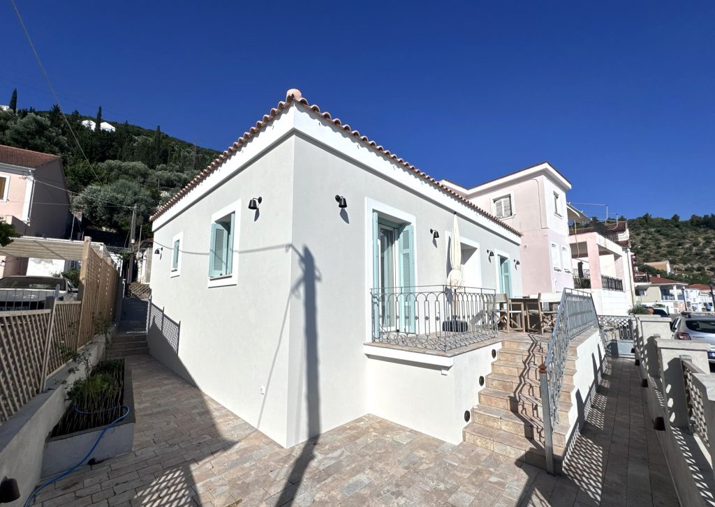 Road view of house renovated with project management in Ithaca Greece Vathi