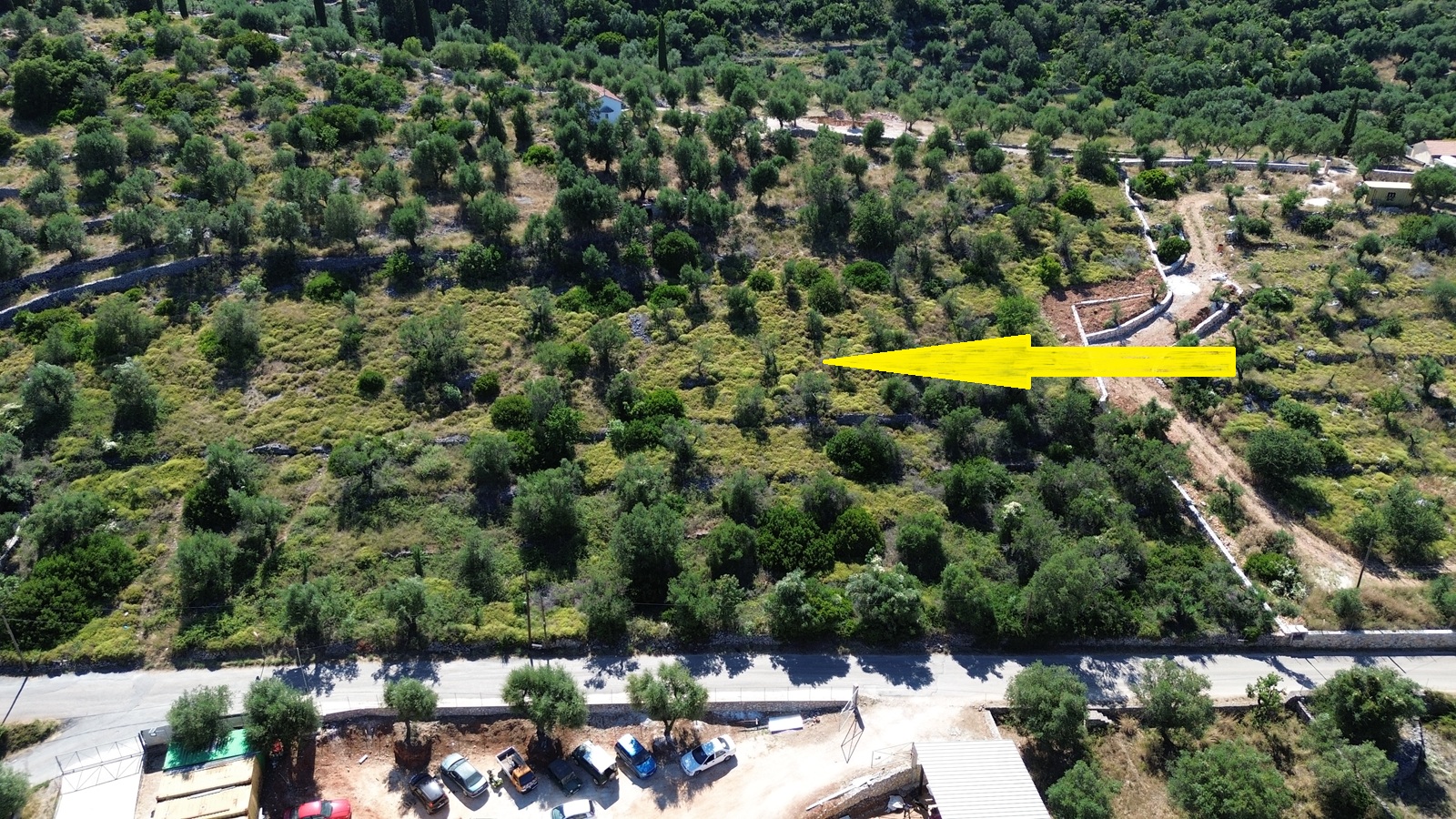 Aerial view and location of land for sale in Ithaca, Greece, Vathi