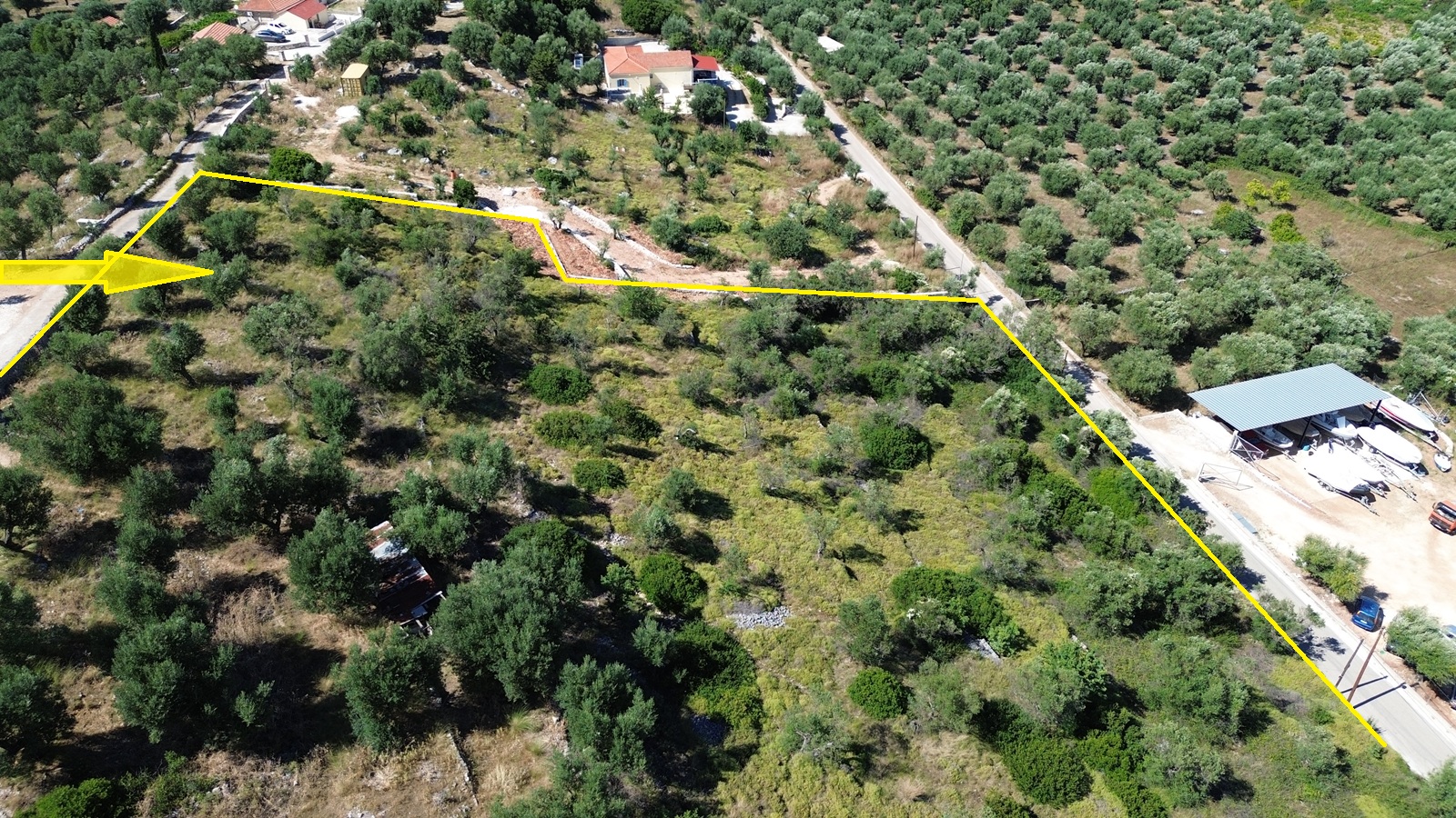 Aerial view with outlined border of land for sale in Ithaca, Greece, Vathi