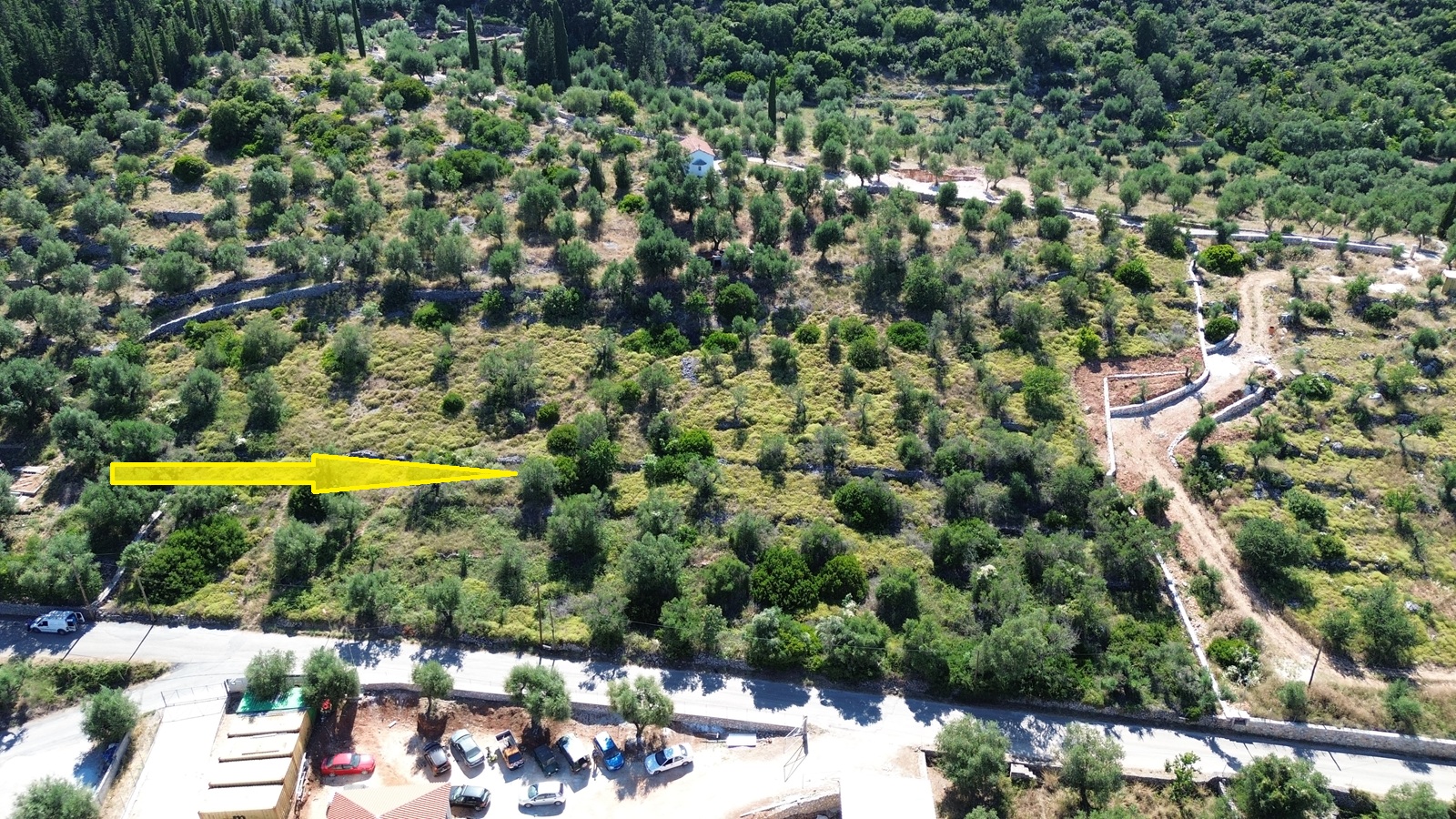 Aerial view and location of land for sale in Ithaca, Greece, Vathi