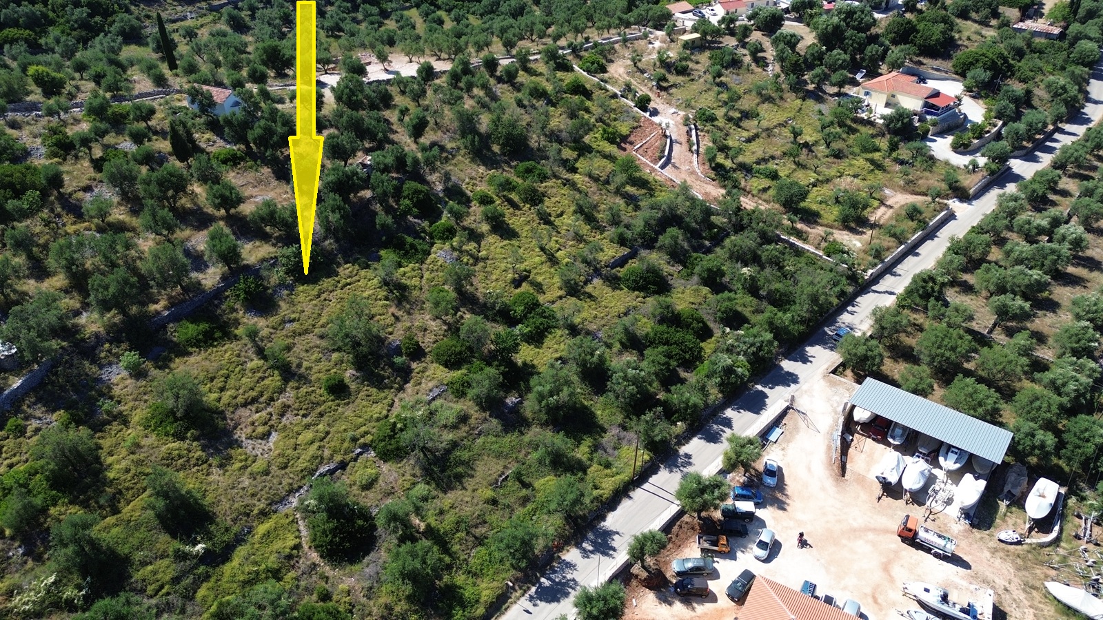 Aerial view and location of land for sale in Ithaca, Greece, Vathi