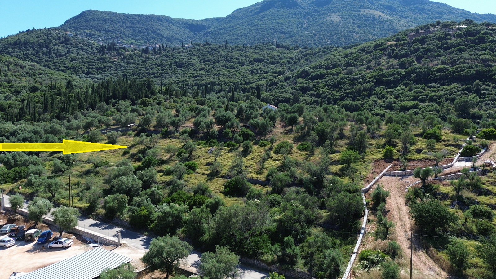 Aerial view and location of land for sale in Ithaca, Greece, Vathi