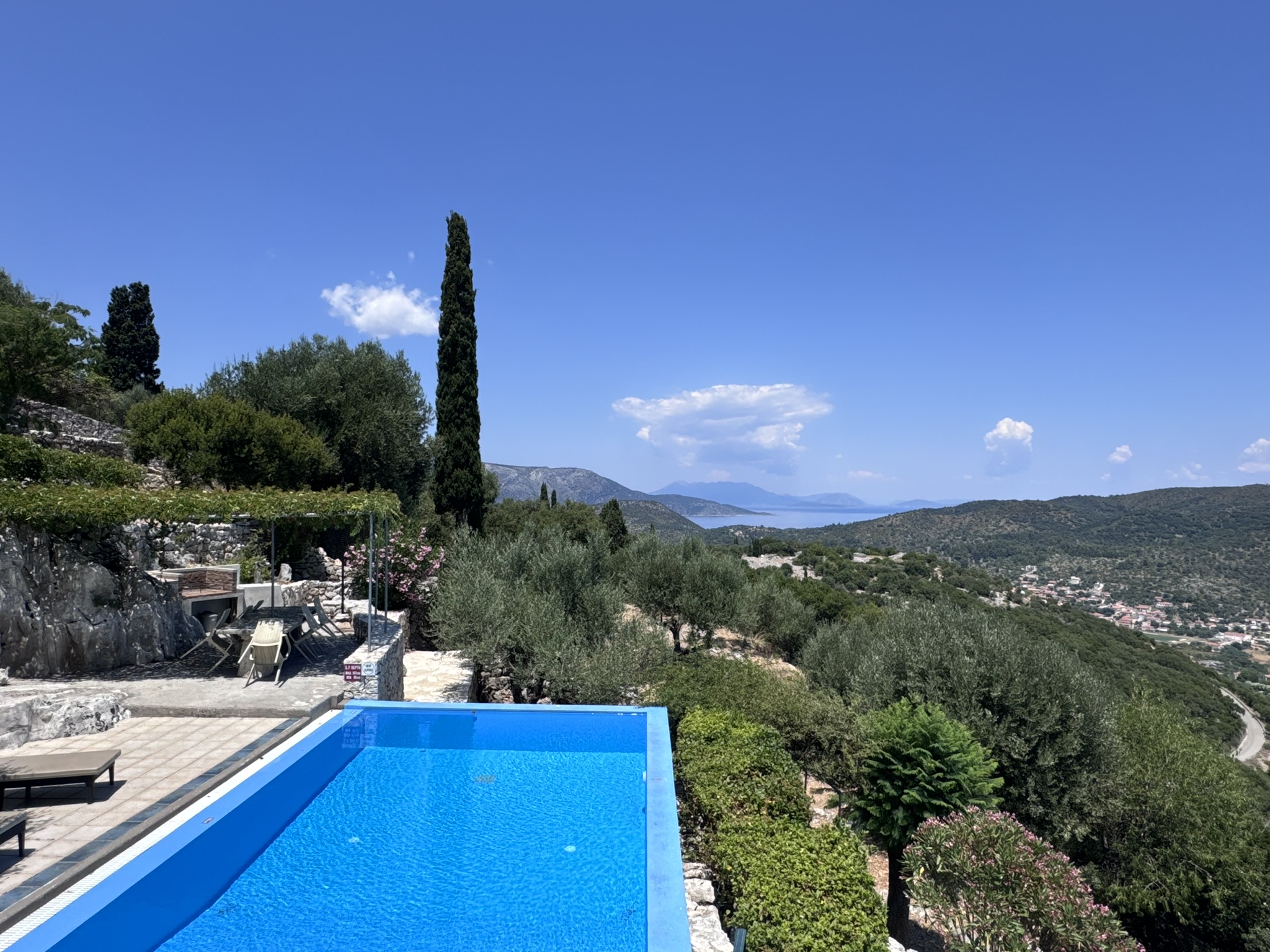 Pool area of house with pool for sale in Ithaca Greece, Perachori