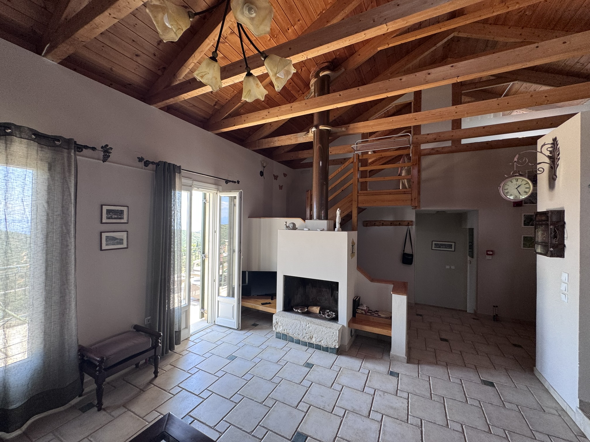 Living area of house with pool for sale in Ithaca Greece, Perachori
