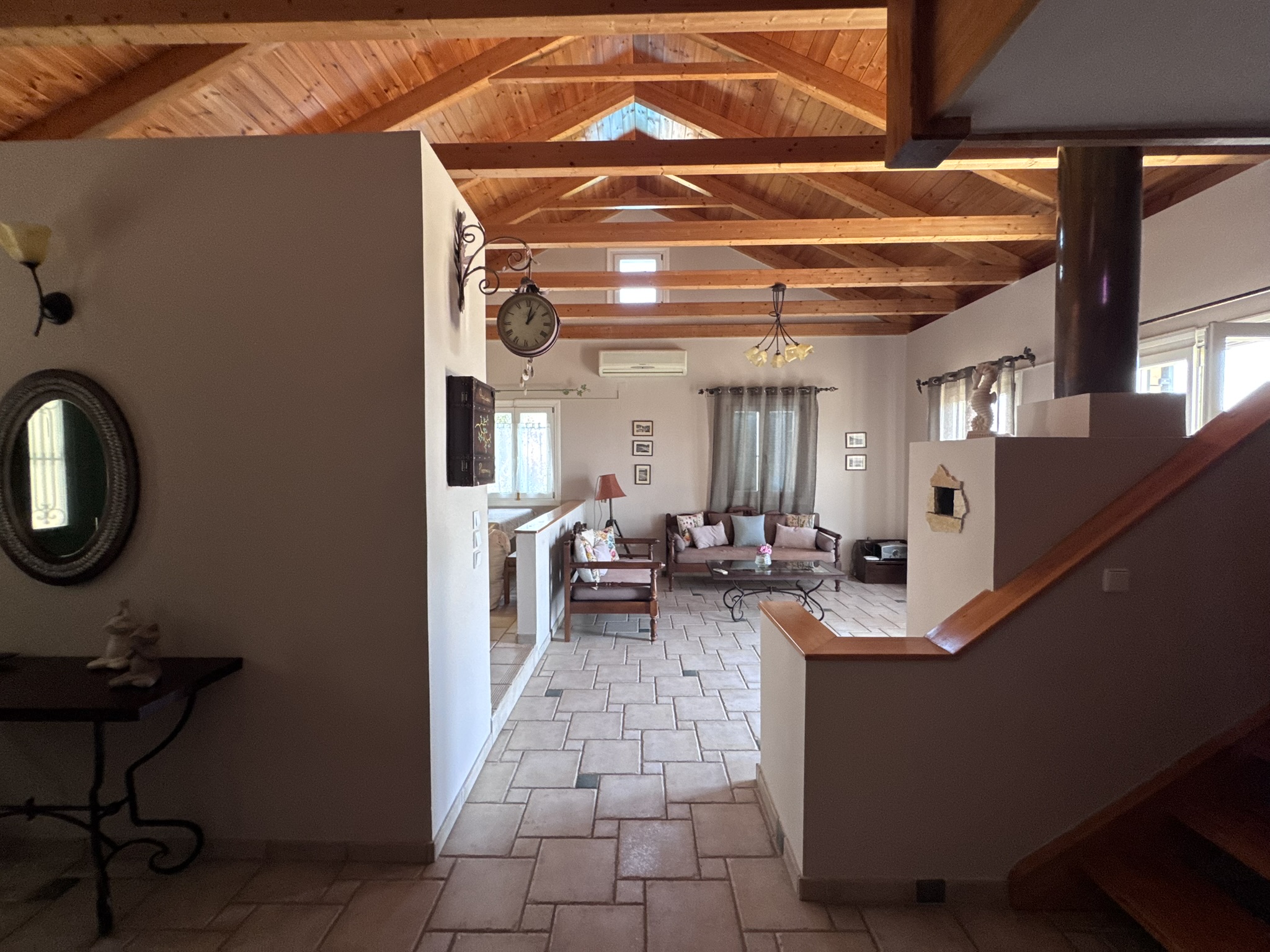 Internal stairs and living area of house with pool for sale in Ithaca Greece, Perachori